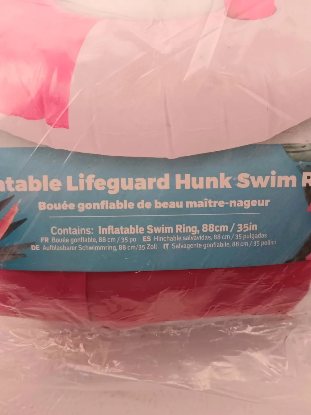 Smiffys Inflatable Lifeguard Hunk Swim Ring Red & White 35 inch Swimming Pool